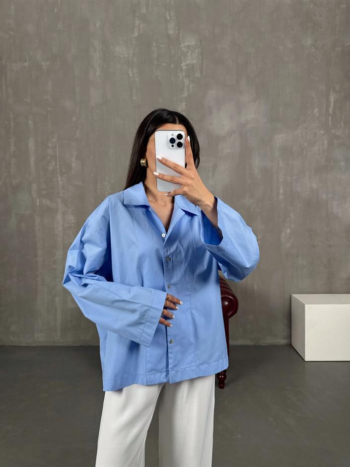 Mavi Poplin Oversize Gömlek Gaus00066