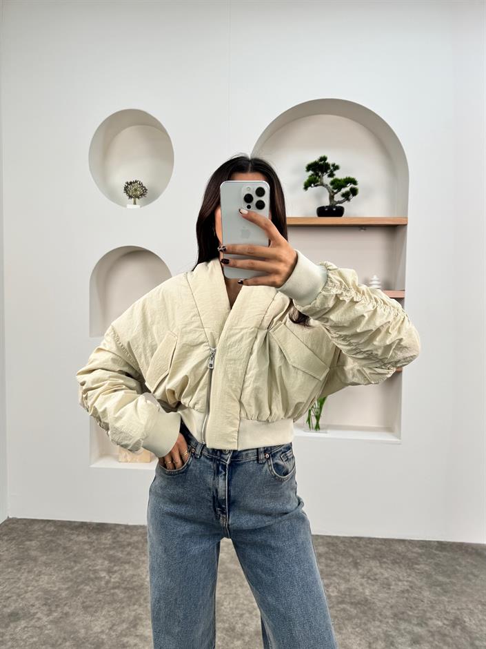 Eros Bej Kol Büzgülü Bomber Mont