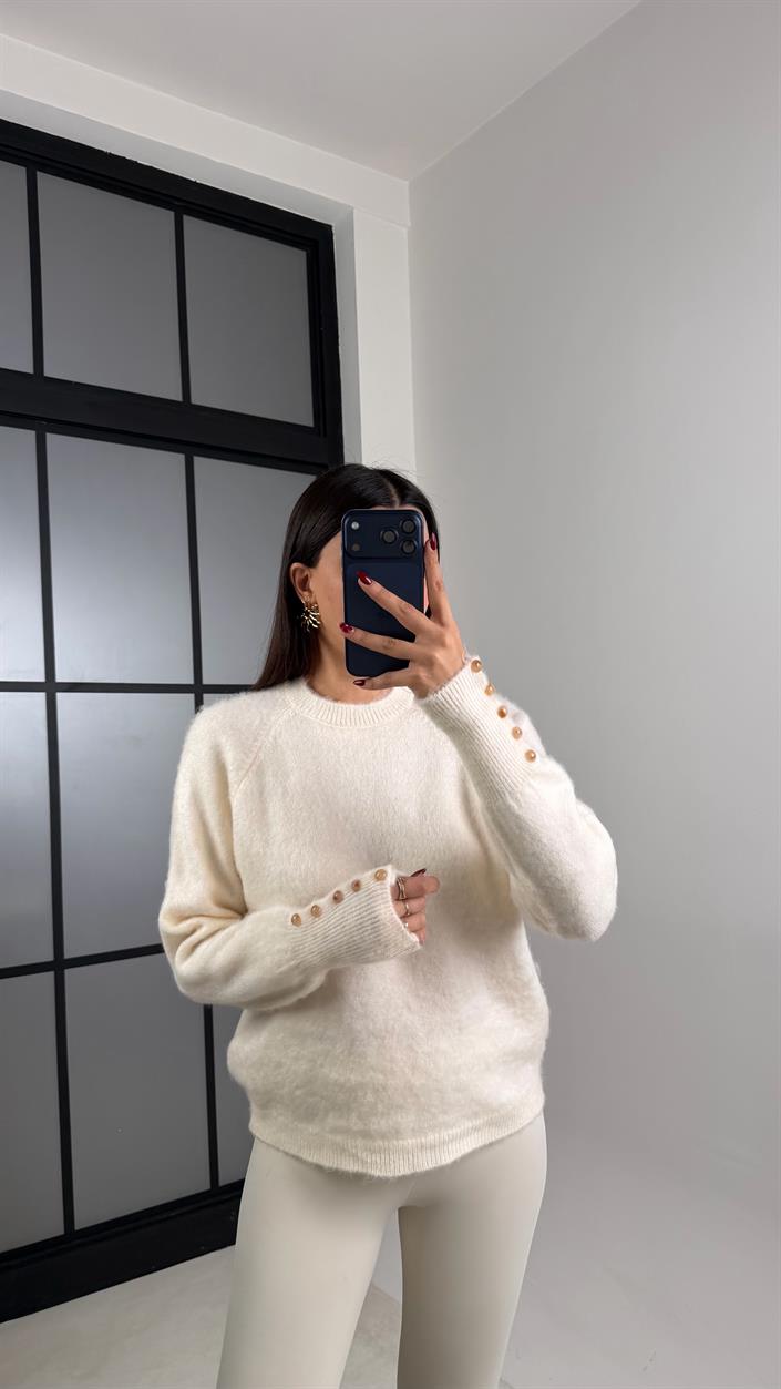 Krem İtalyan Kol Yumuşak Dokulu Triko Kazak GAUS-00644