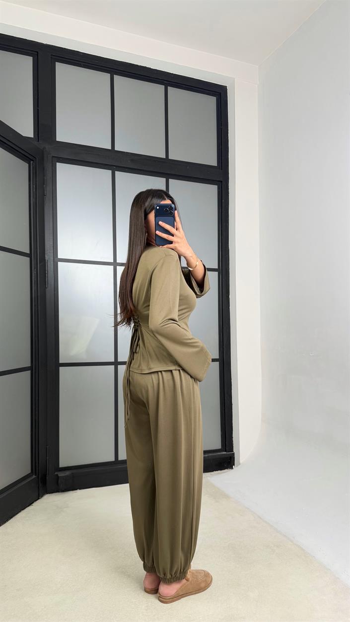 Haki Beli Ayarlanabilir Vatkalı Bluz Eşofman Takım GAUS-01307