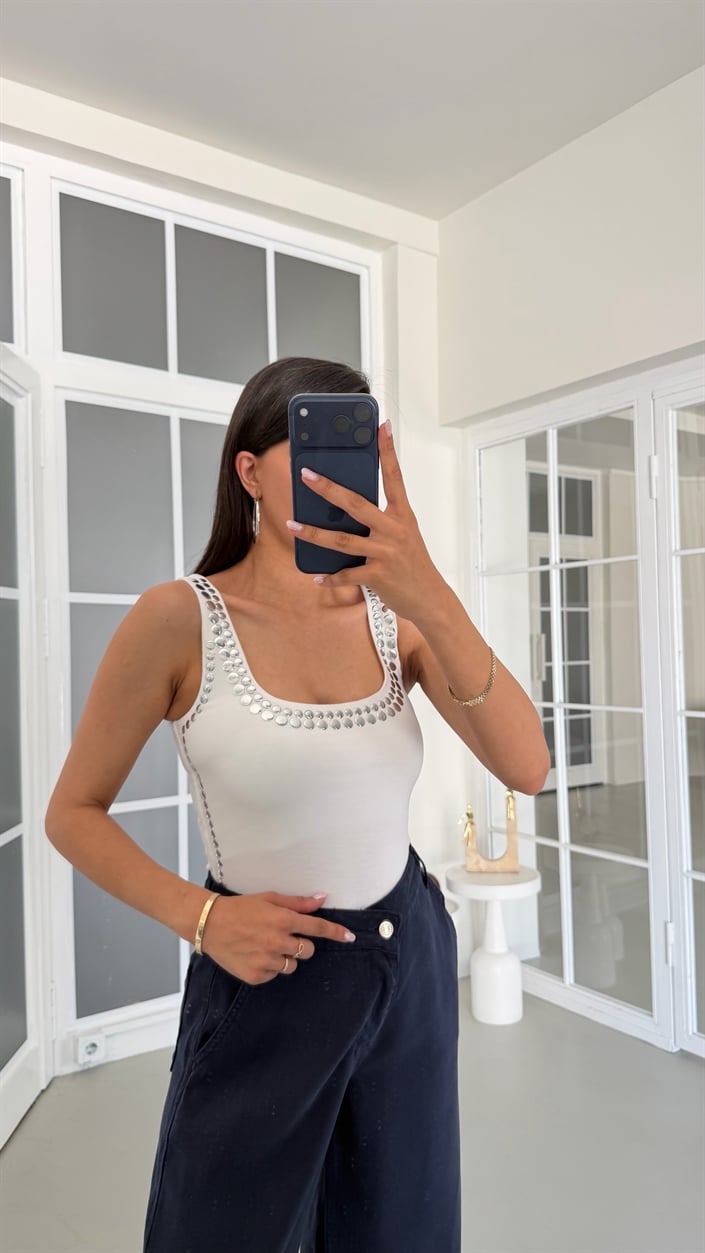 Beyaz Zımba Detaylı Atlet GAUS-01804