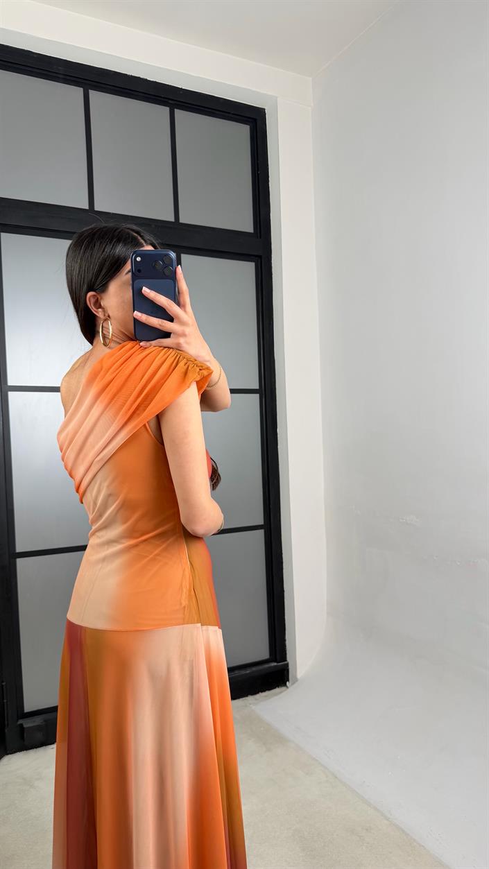 Çok Renkli Tek Omuz Astarlı Elbise GAUS-01487