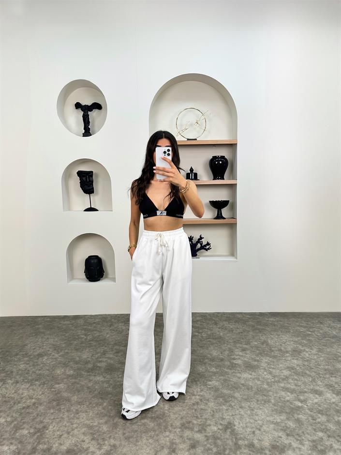 ZR Beyaz Beli Lastikli Eşofman Altı