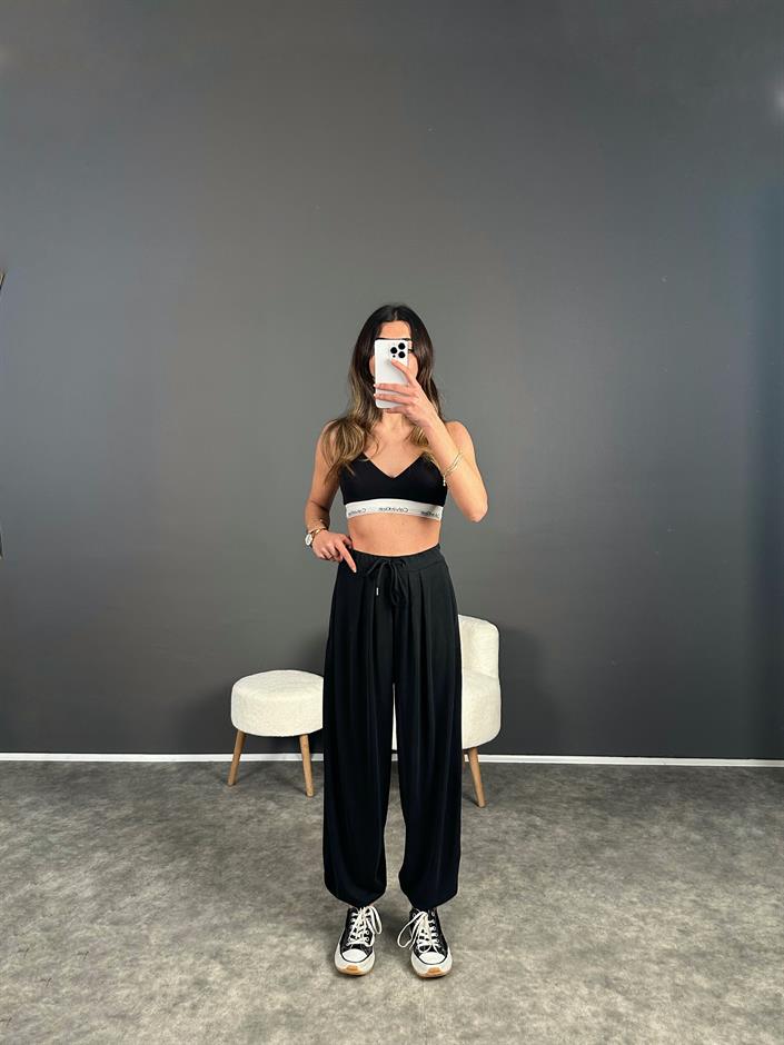 Siyah Modal Kumaş Şalvar Pantolon 