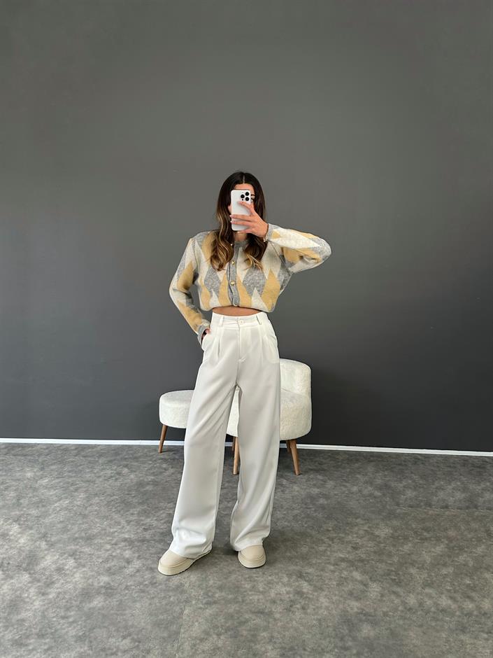 Beyaz Palazzo Pantolon 