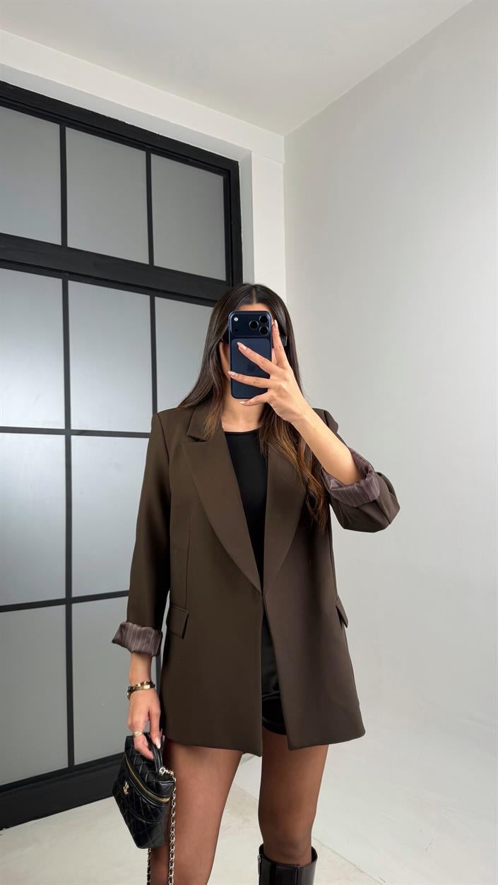 Acı Kahve Astarlı Vatkalı Cep Detaylı Blazer Ceket GAUS-00850