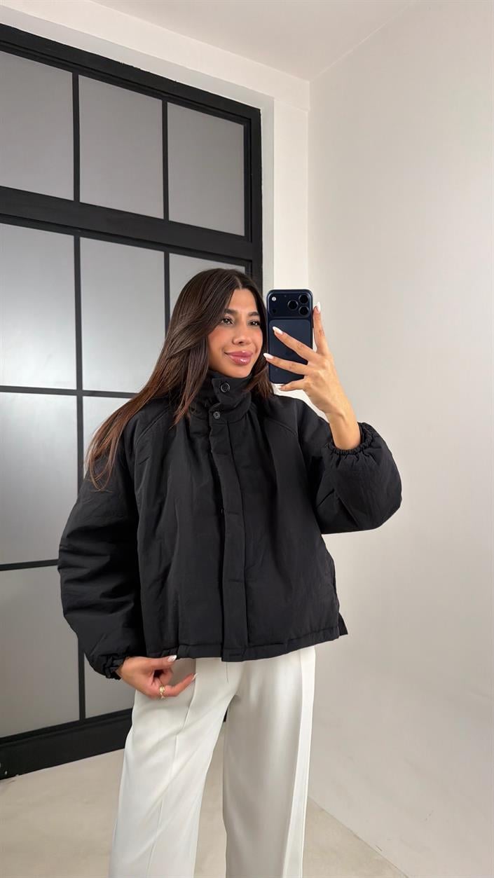 Siyah Oversize Astarlı Şişme Mont GAUS-00611