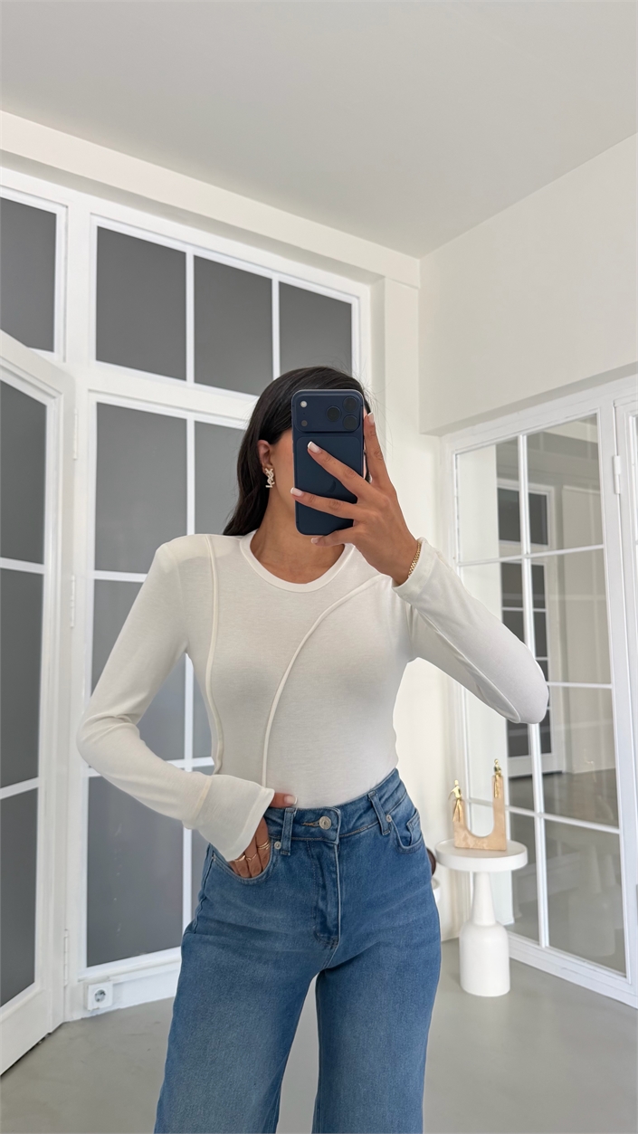 Ekru Vatkalı Basic Bluz GAUS-02163