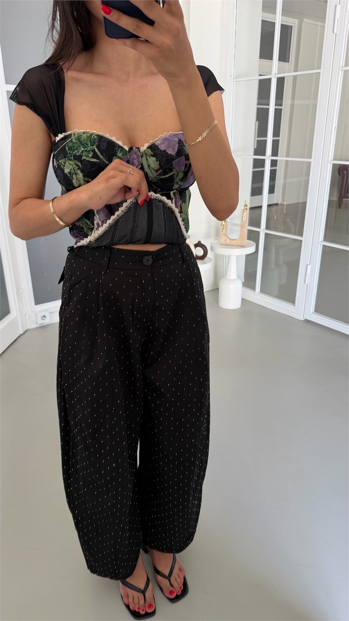 Siyah Taş Detaylı Oversize Premium Pantolon GAUS-01865