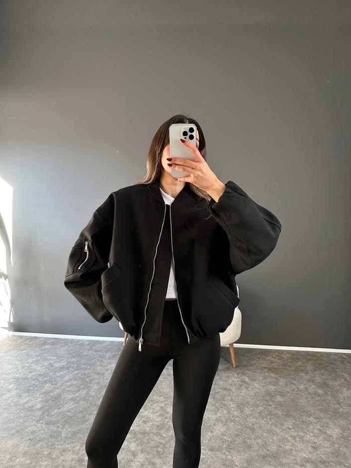 Siyah Premium Kaşe Bomber Ceket 