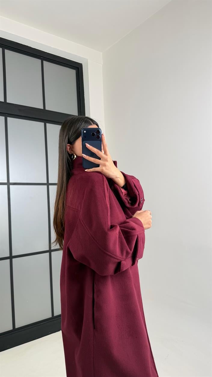 Mürdüm Dik Yaka Astarlı Kaban GAUS-00846