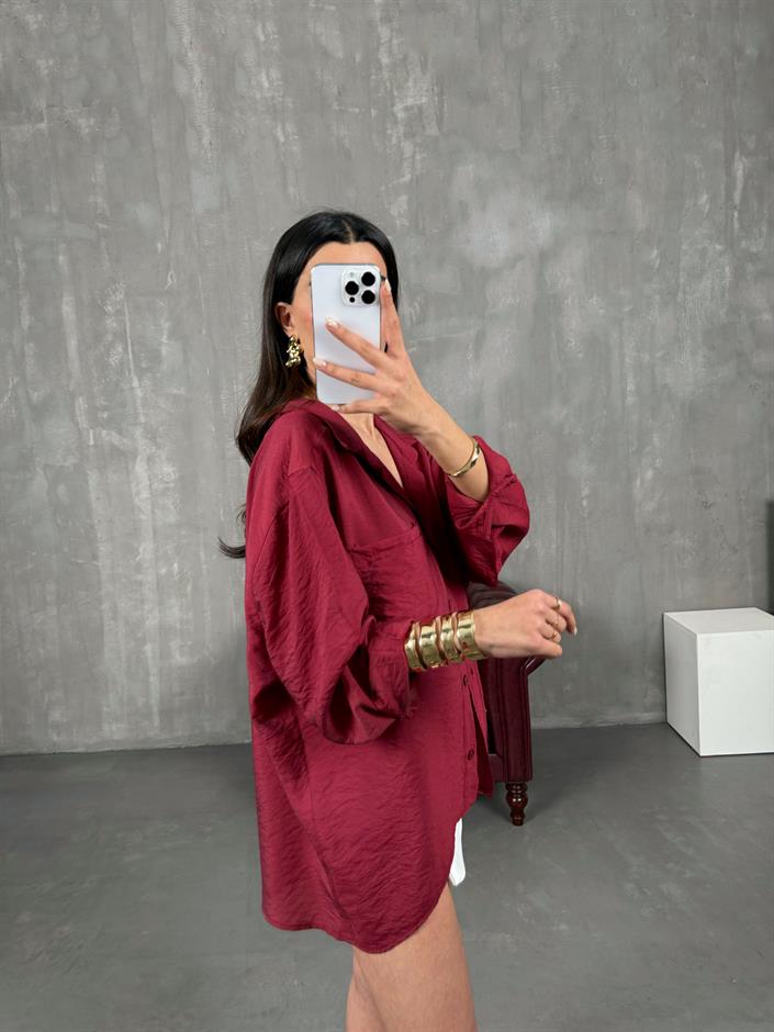 Ole Bordo Oversize Gömlek