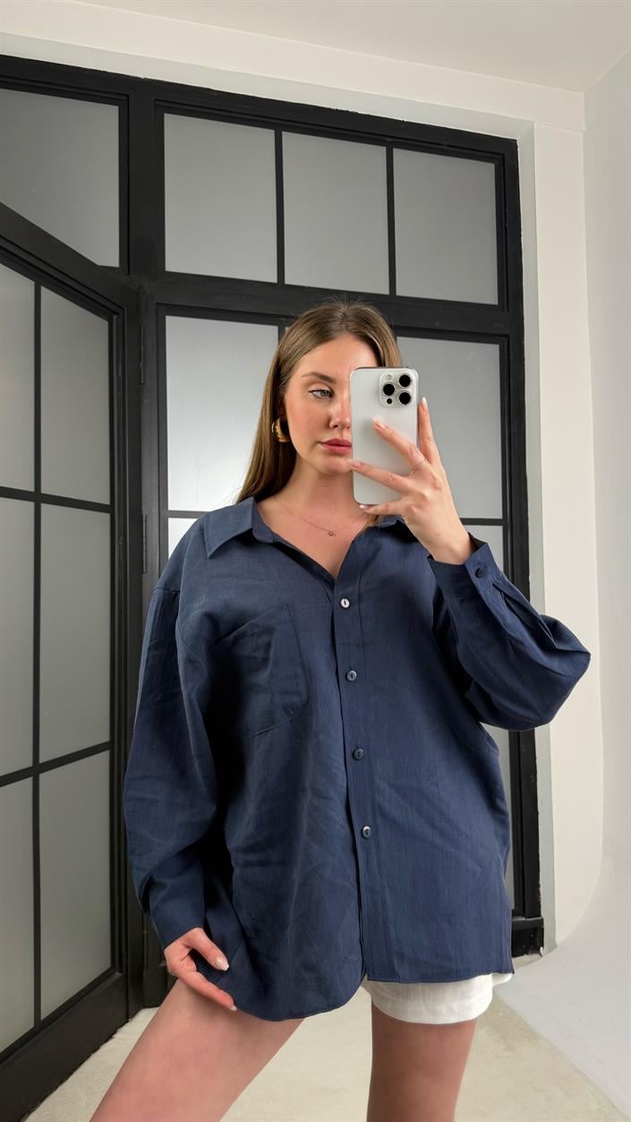 Saks Mavi Cep Detaylı Gömlek GAUS-01152