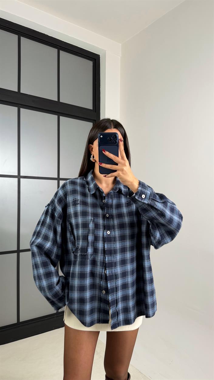 Lacivert Ekoseli Oduncu Gömlek GAUS-00617