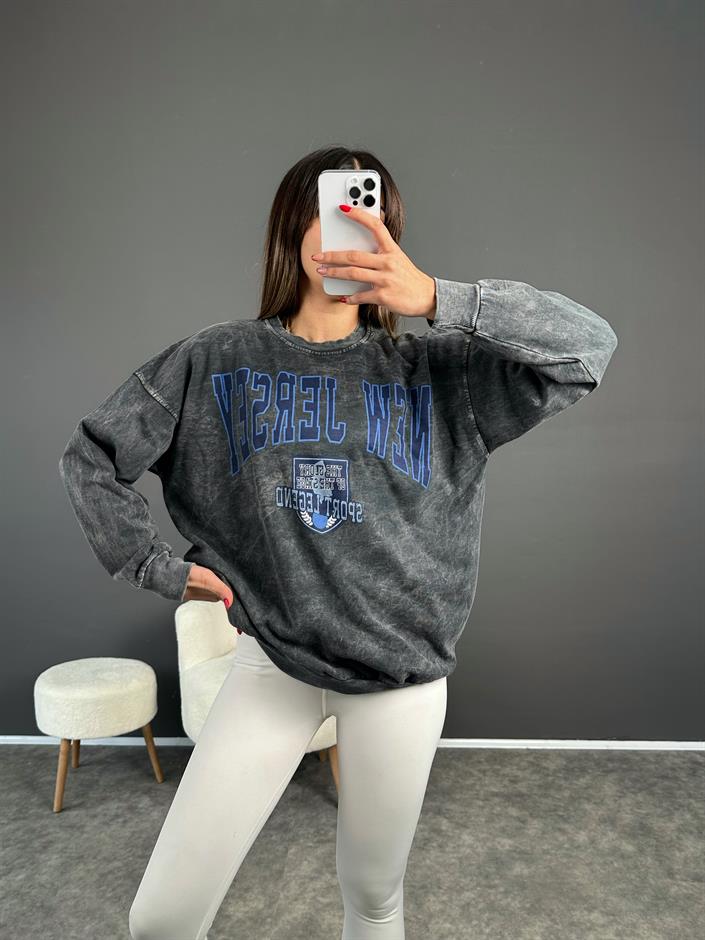 New Jersey Gri Eskitme Sweatshirt 