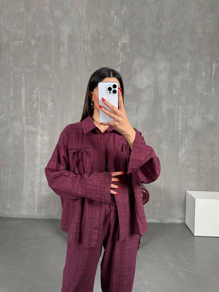 Bordo Kareli Keten Takım Gaus00194