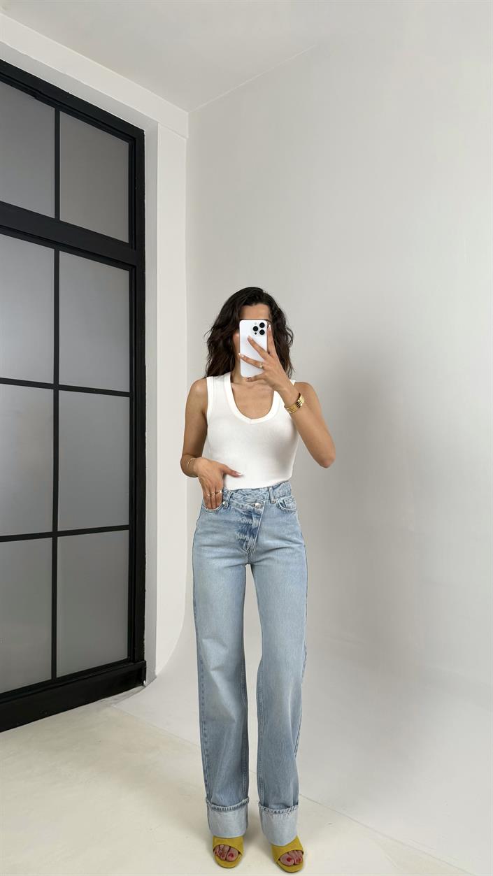Açık Mavi Paça Katlamalı Straight Jean Gaus00636