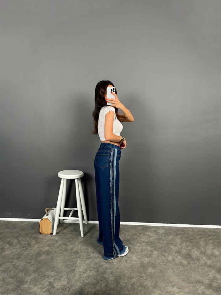 Drew Night Blue Püsküllü Denim Wide Leg Jean