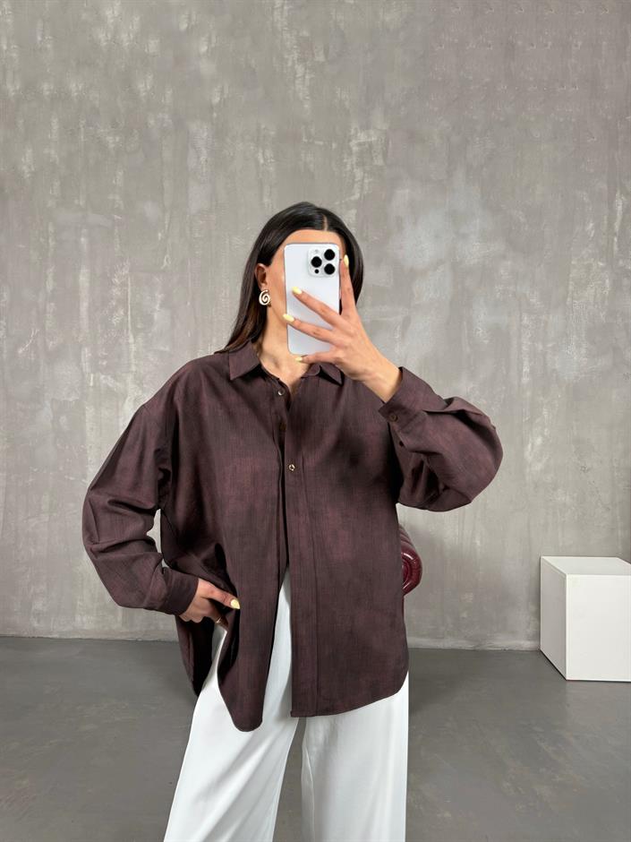 Acı Kahve Oversize Gömlek Gaus00146