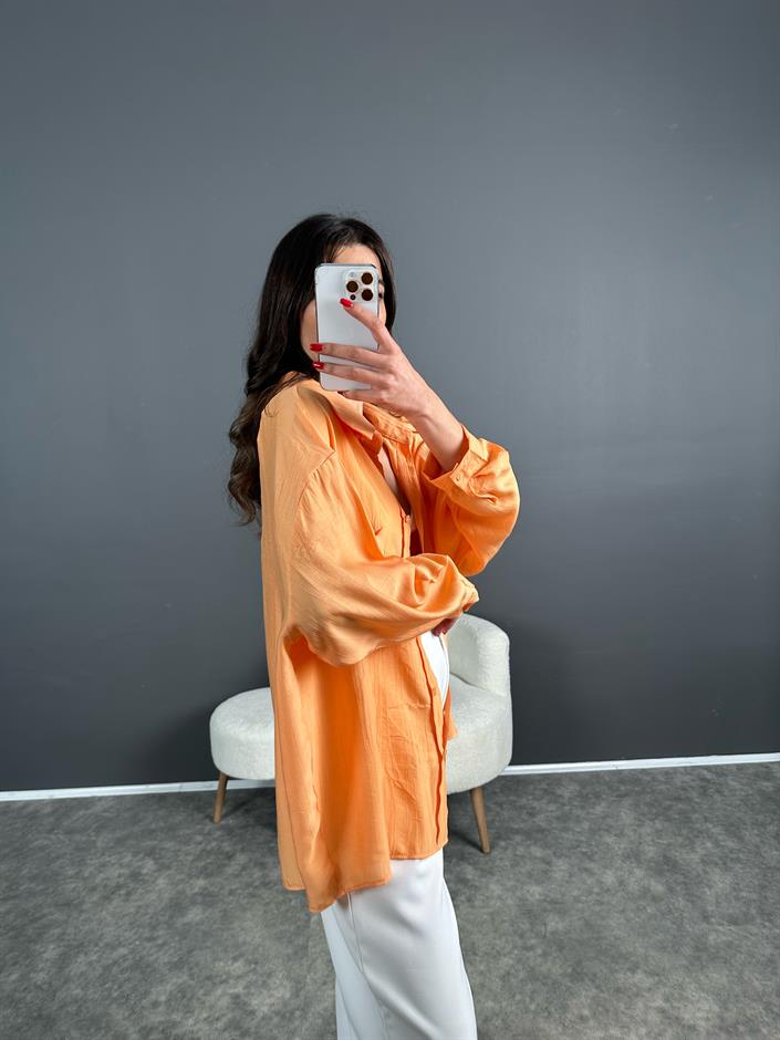 Li Turuncu Oversize Salaş Premium Gömlek