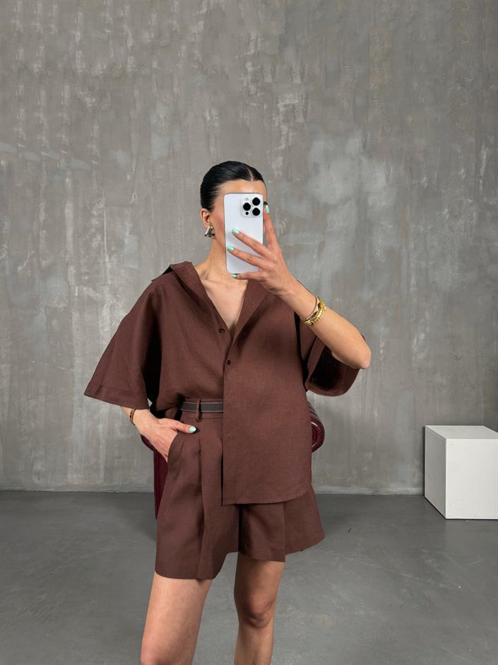 Kahve Premium İkili Keten Takım Gaus00239