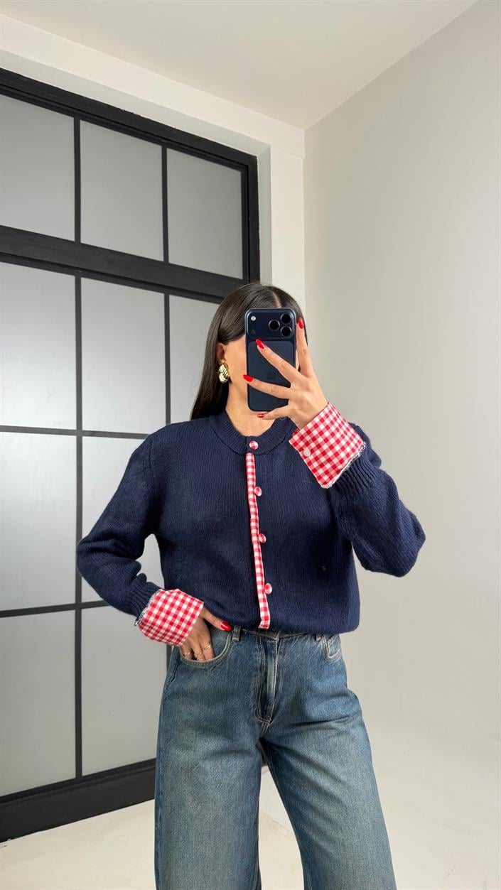 Lacivert Pötikare Detaylı Triko Hırka GAUS-001038