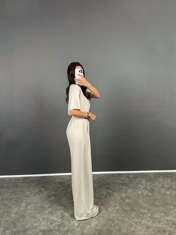 Nore Taş Modal Kumaş Rahat Dokuma Kısa Kol Tshirt Pantolon Takım