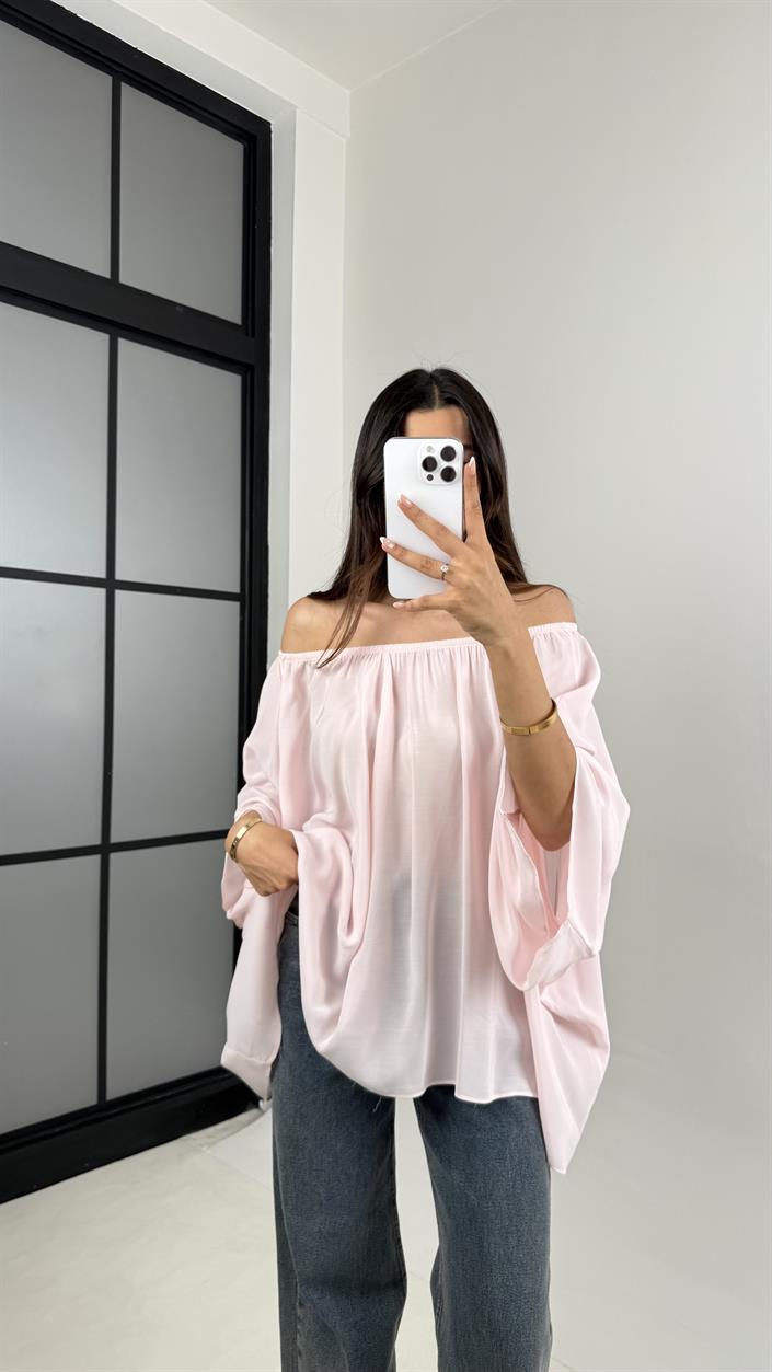 Pembe Yarasa Kol Şifon Bluz Gaus00574