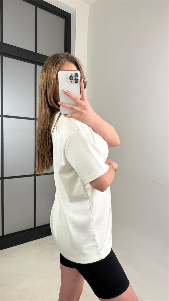 Beyaz Basic Kısa Kol Modal Tshirt GAUS-01059