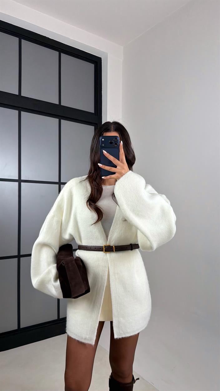 Ekru Oversize Triko Hırka GAUS-00525