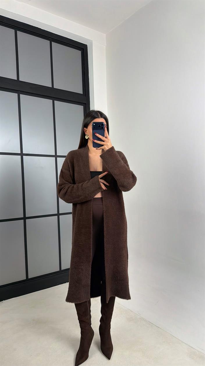 Acı Kahve Peluş Uzun Hırka GAUS-00758