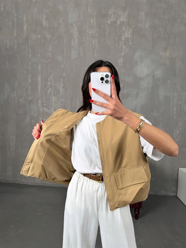 Nela Camel Astarlı Muadil Premium Yelek