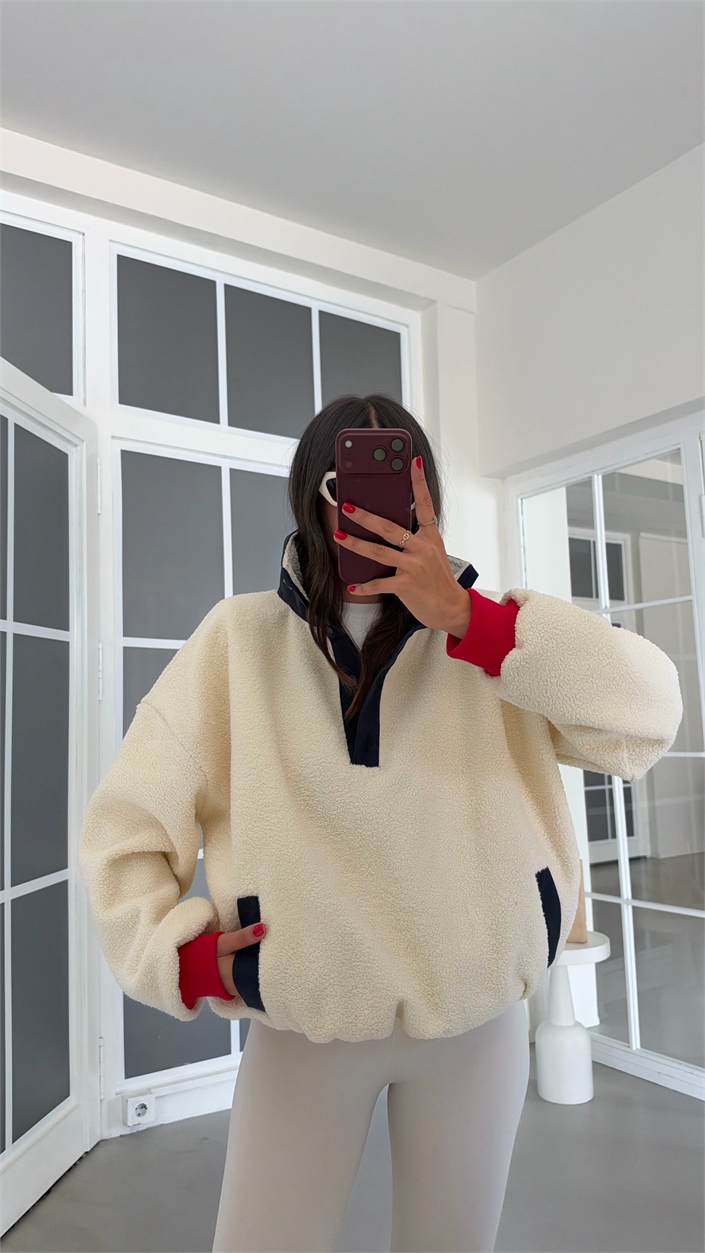 Lacivert Ayıcık Baskılı Muadil Polar Sweatshirt GAUS-02237