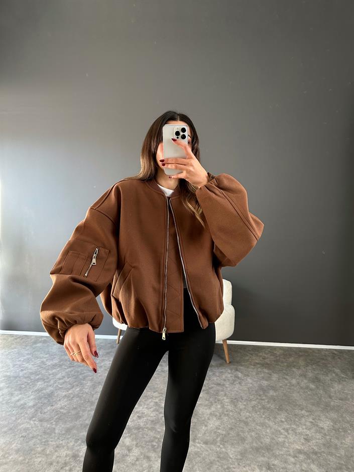 Kahverengi  Premium Kaşe Bomber Ceket