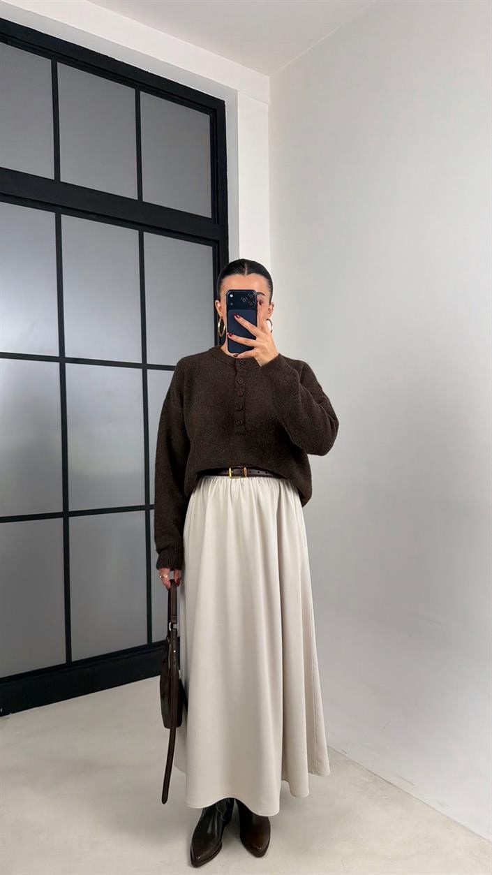 Taş Beli Lastikli Cepli Tencel Etek GAUS-00670