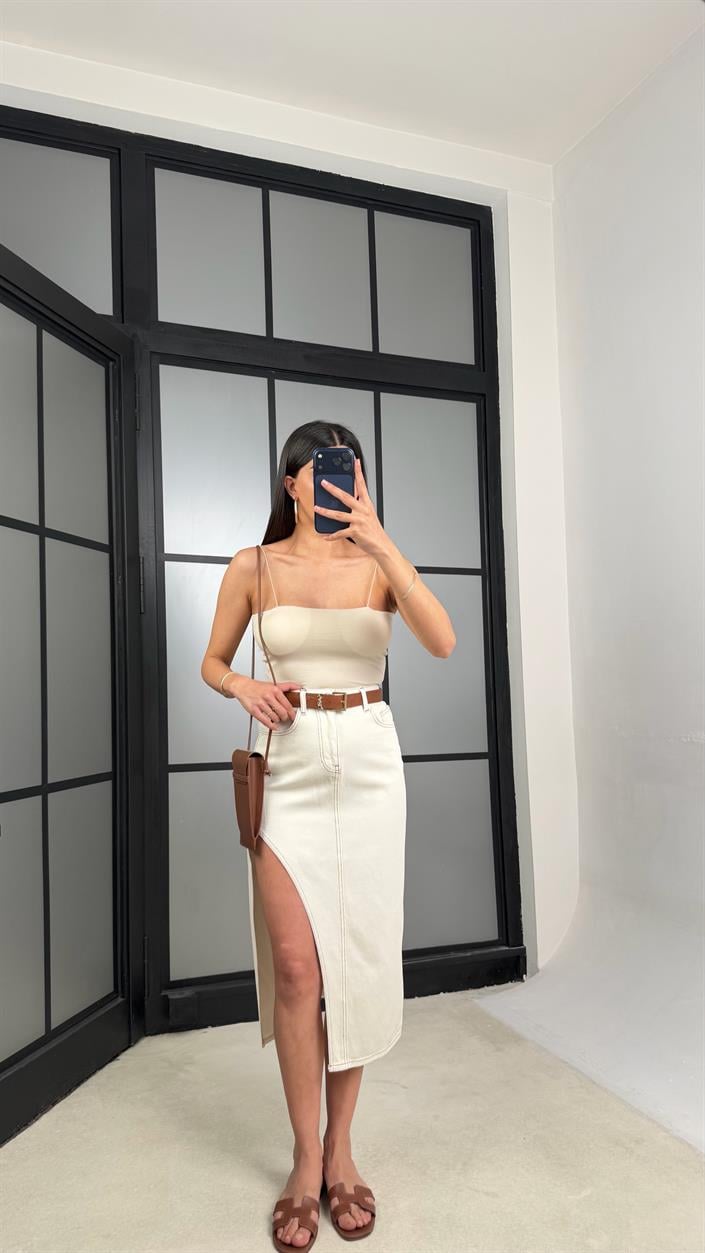 Kemik Yırtmaçlı Denim Etek GAUS-01314