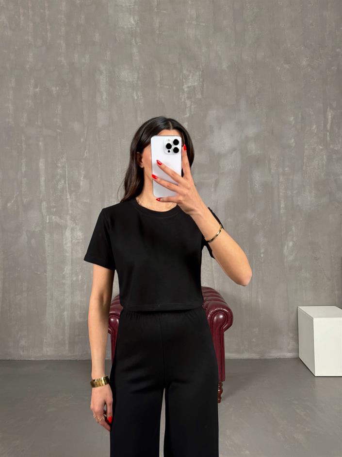 Siyah Bisiklet Yaka Modal Kumaş Basic Takım Gaus00170