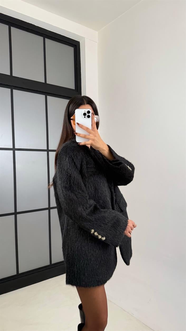 Siyah Astarlı Vatkalı Keçe Kumaş Blazer Ceket GAUS-00225