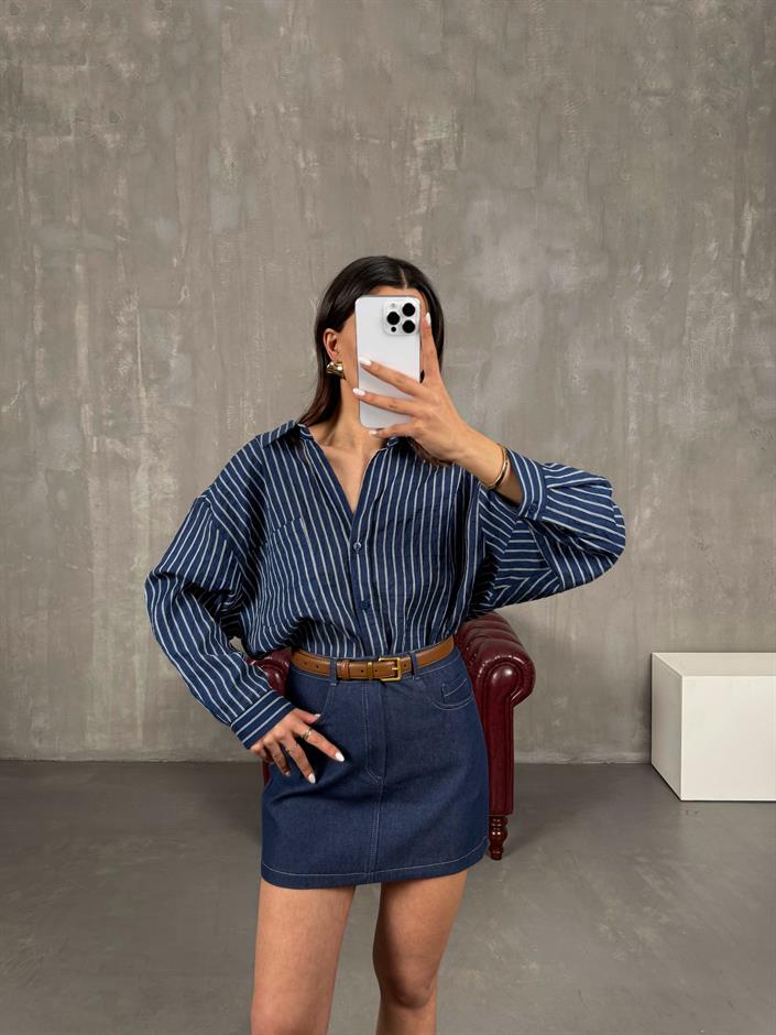 Lacivert Cepli Denim Etek Gaus0005
