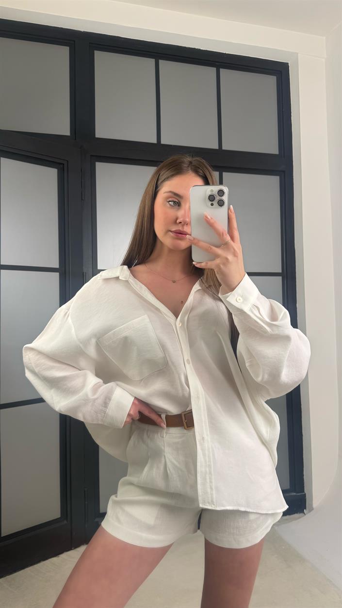 Ekru Cep Detaylı Gömlek GAUS-01152