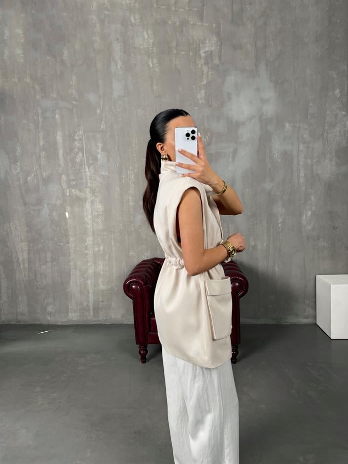 Ravi Taş Astarlı Belden Bağlamalı Gabardin Yelek