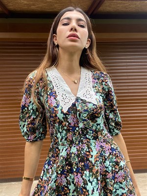 Bebe Yaka Desenli Elbise 