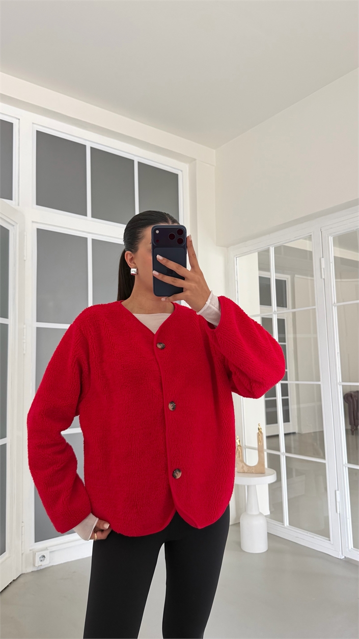 Kırmızı Biyeli Polar Hırka GAUS-01916 GAUS-02150