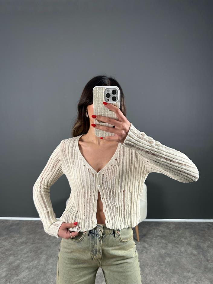 Taş Ajurlu Crop Hırka