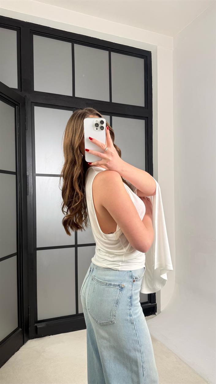 Ekru Tek Omuz Pelerin Bluz GAUS-01276