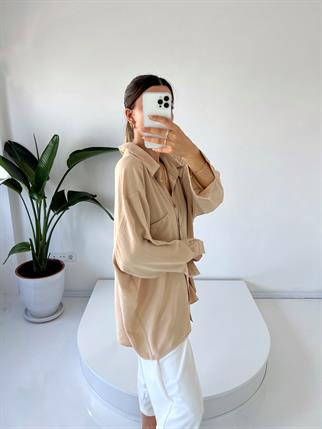 Bej Ayrobin Premium Oversize Gömlek