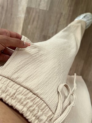 Bej Beli Lastikli Pantolon