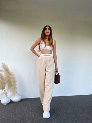 Bej Kemer Detaylı Pantolon