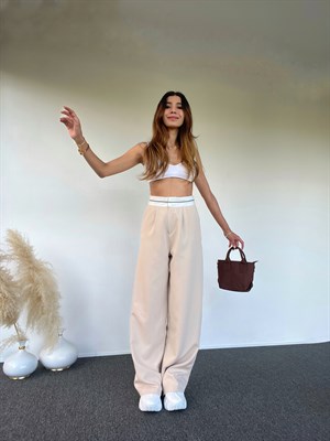 Bej Kemer Detaylı Pantolon