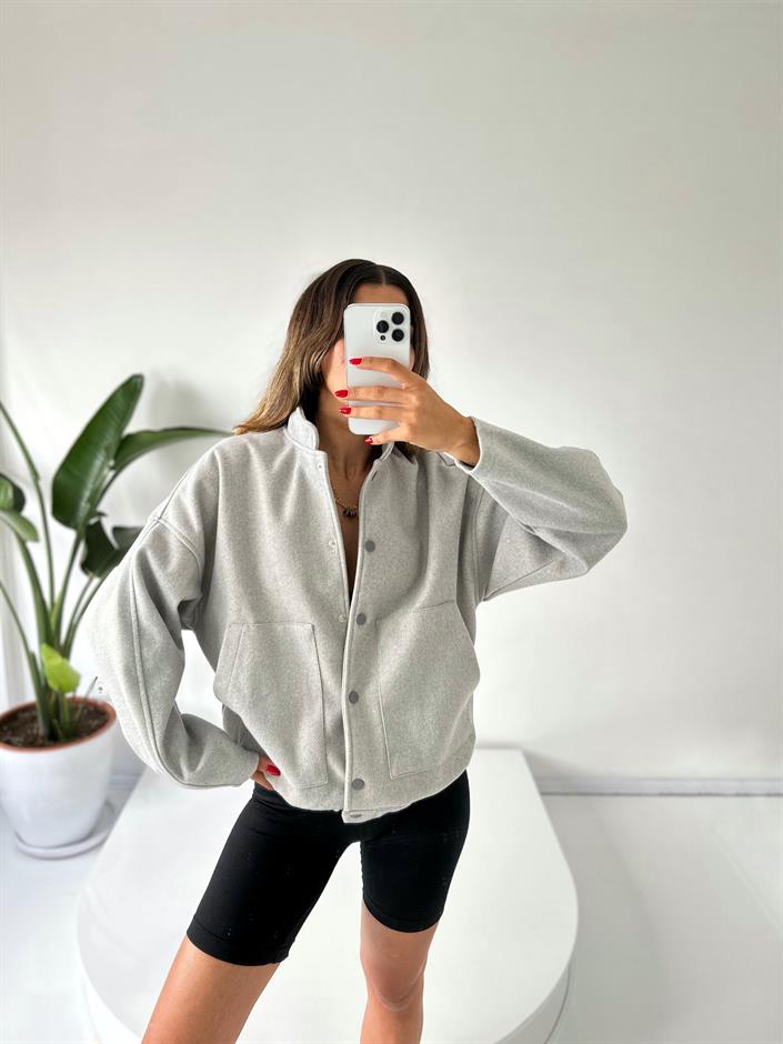 Gri Oversize Kaşe Ceket